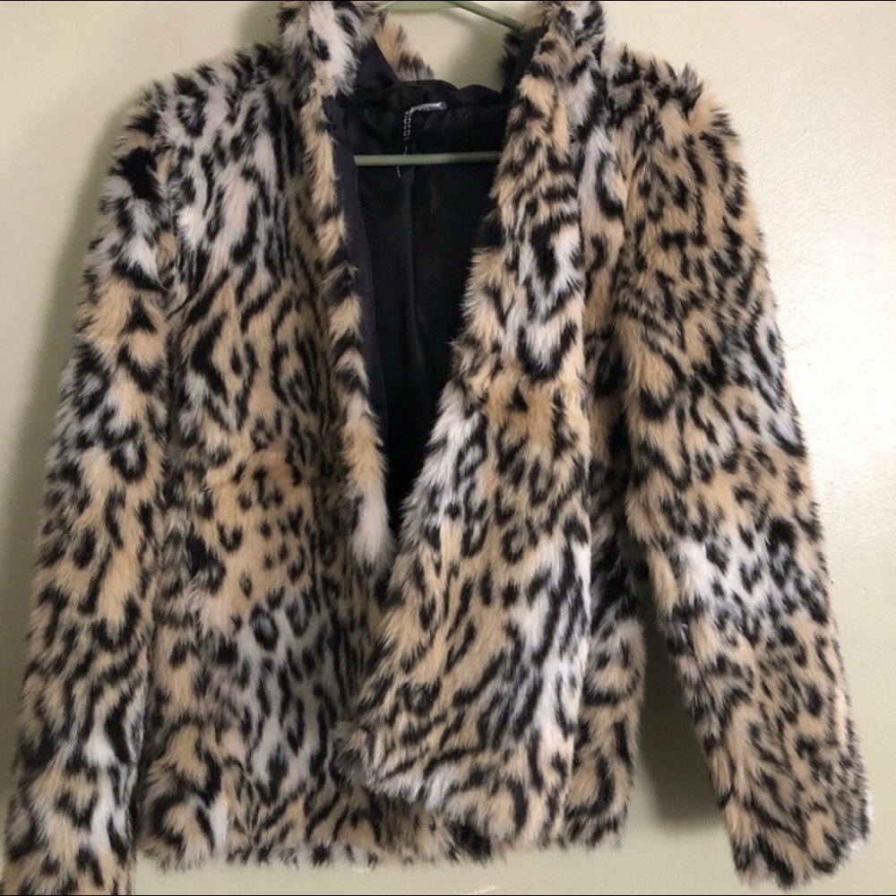 Faux fur jacket with hood